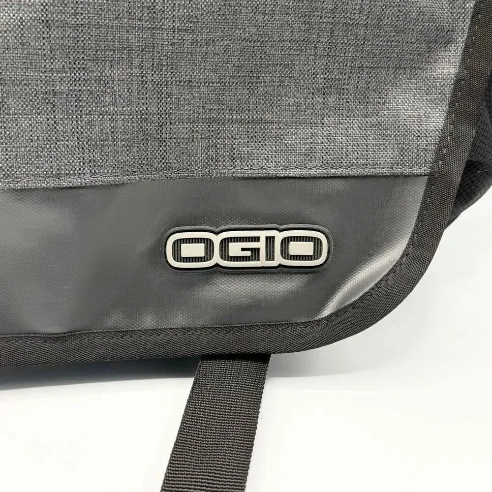 Ogio Charcoal Grey Canvas Sly Black Messenger Bag New Embroidered